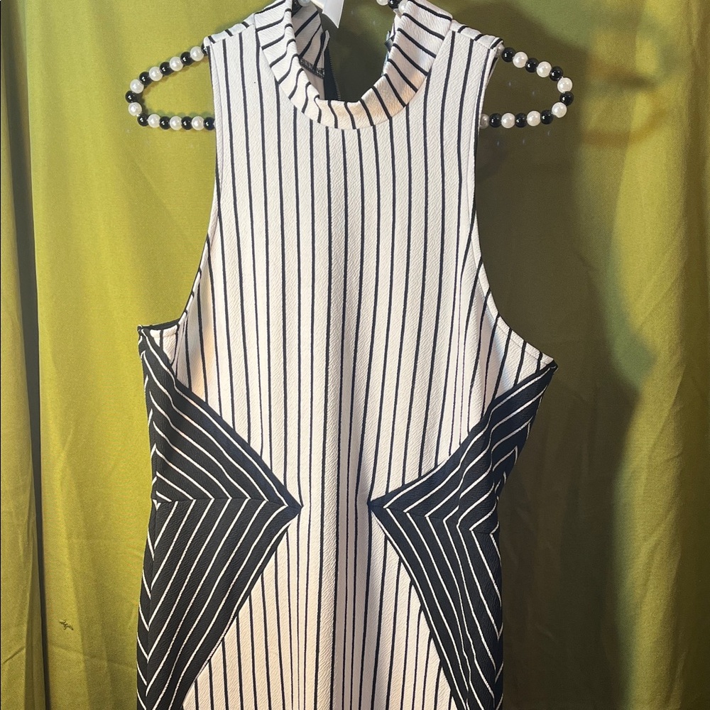 Glam Doll Black and white Striped Sleeveless Dress